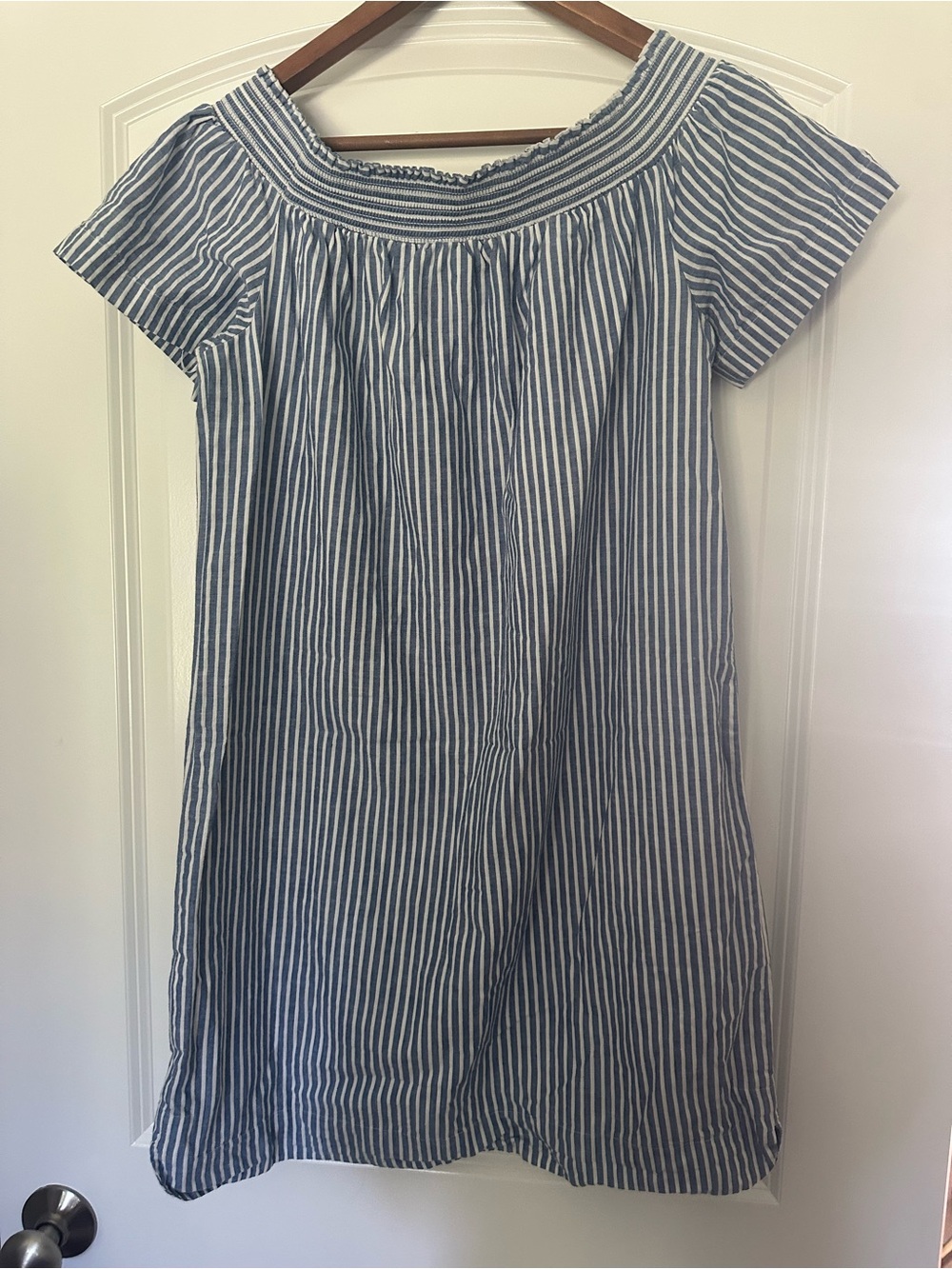J Crew Blue and White Striped Off-Shoulder Dress size 8